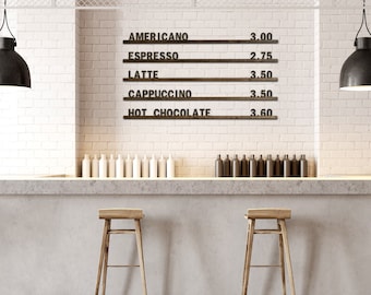 Wooden Letter Menu Board, Cafe Wall Decor, Changeable Rails