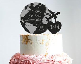 Destination wedding airplane cake topper,our greatest adventure travel cake topper,travel theme wedding cake topper,funny cake topper,B153