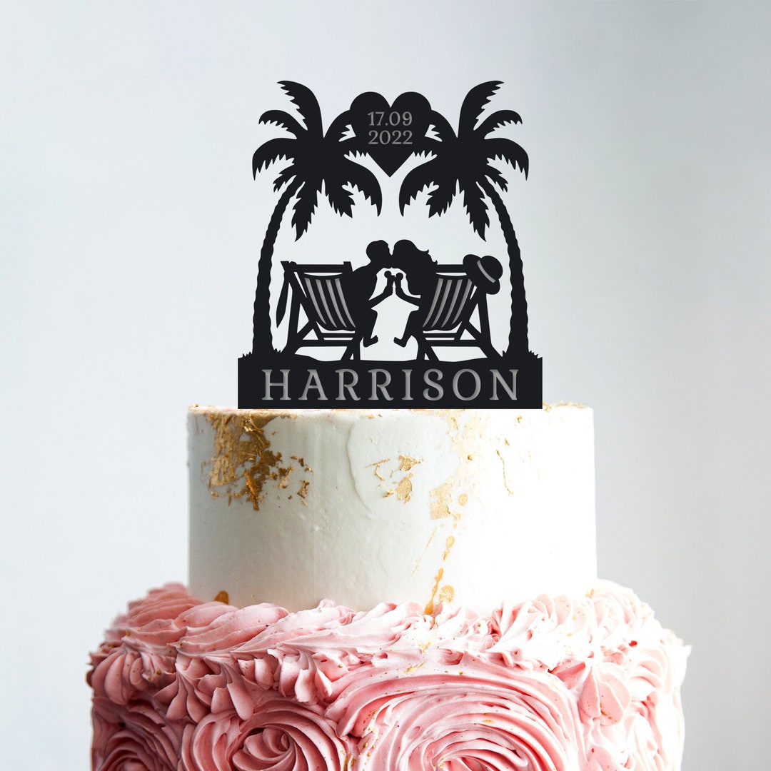 Tropical Wedding Cake Topper,palm Tree Hawaii Wedding Cake