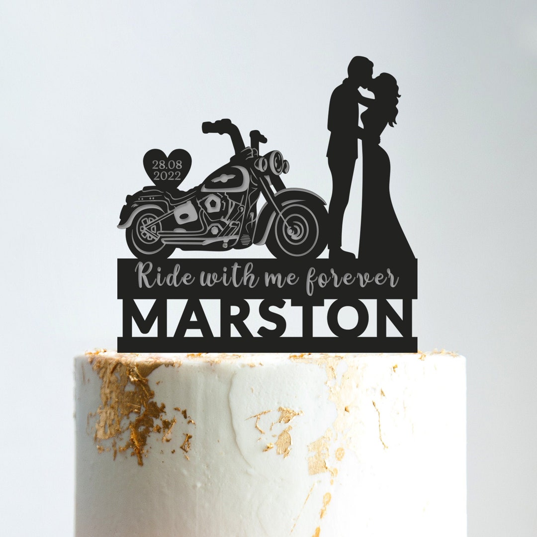 Biker Wedding Cake Topperride With Me Forever Motorcycle Etsy