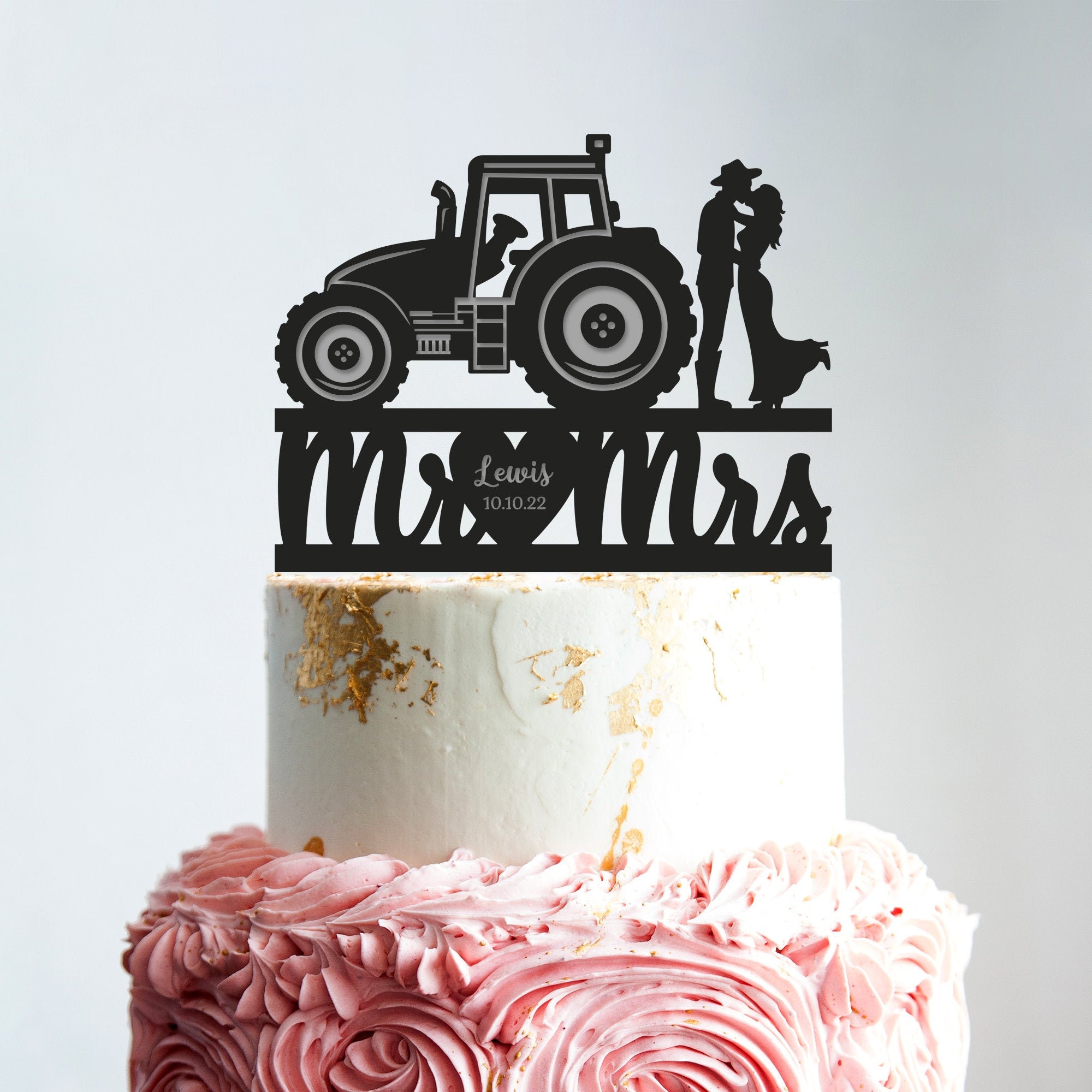 Tractor Couple Wedding Cake Toppers Customized Last Name Party Decorations Gifts 