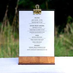 Stojak na menu stołowe, uchwyt na znaki akrylowe, drewniany stojak na menu barowe, uchwyt na menu akrylowe, uchwyt na menu z schowkiem, niestandardowy znak akrylowy, namiot stołowy, 5H2
