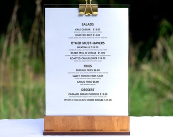 Table Menu Holder, Acrylic Sign Holder, Wood Bar Menu Stand, Menu Holder Acrylic, Clipboard Menu Holder, Custom Acrylic Sign, Table Tent,5H2