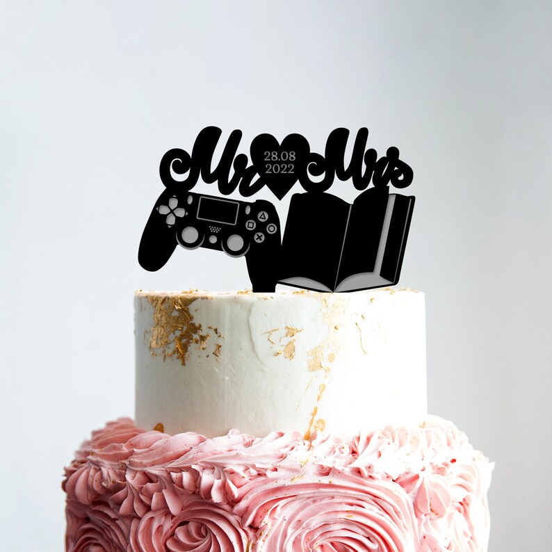 Video game book cake topper,video game cake topper wedding,cake topper game book,book theme wedding cake topper gaming,game cake topper,B52 image 1