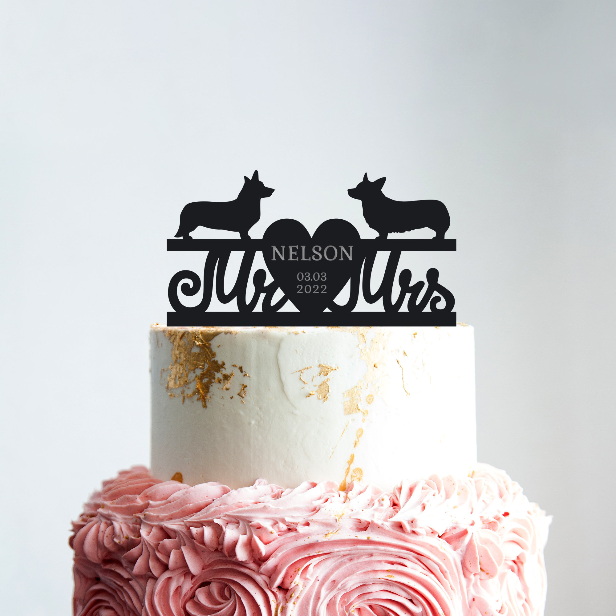 Dog Cake Topper, Wedding Cake Topper, Corgi Cake Topper, Custom Cake Topper, Acrylic Cake Topper, Wedding Gift, Mr and Mrs Cake Topper, B76