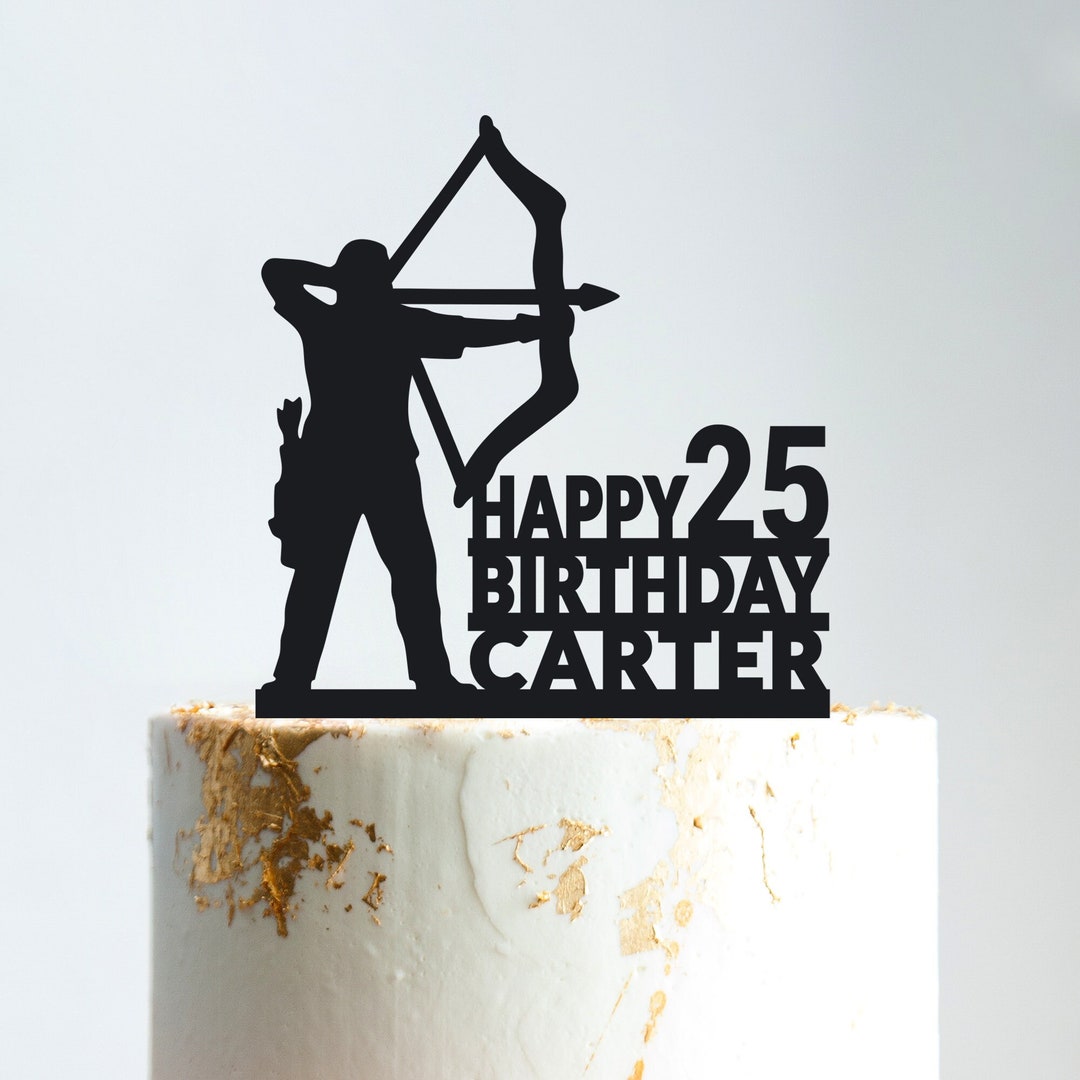 Archer Birthday Cake Topper,hunting Birthday Cake Topper,hunter Birthday  Cake Topper,personalized Archery Bow and Arrow Cake Topper,b352 