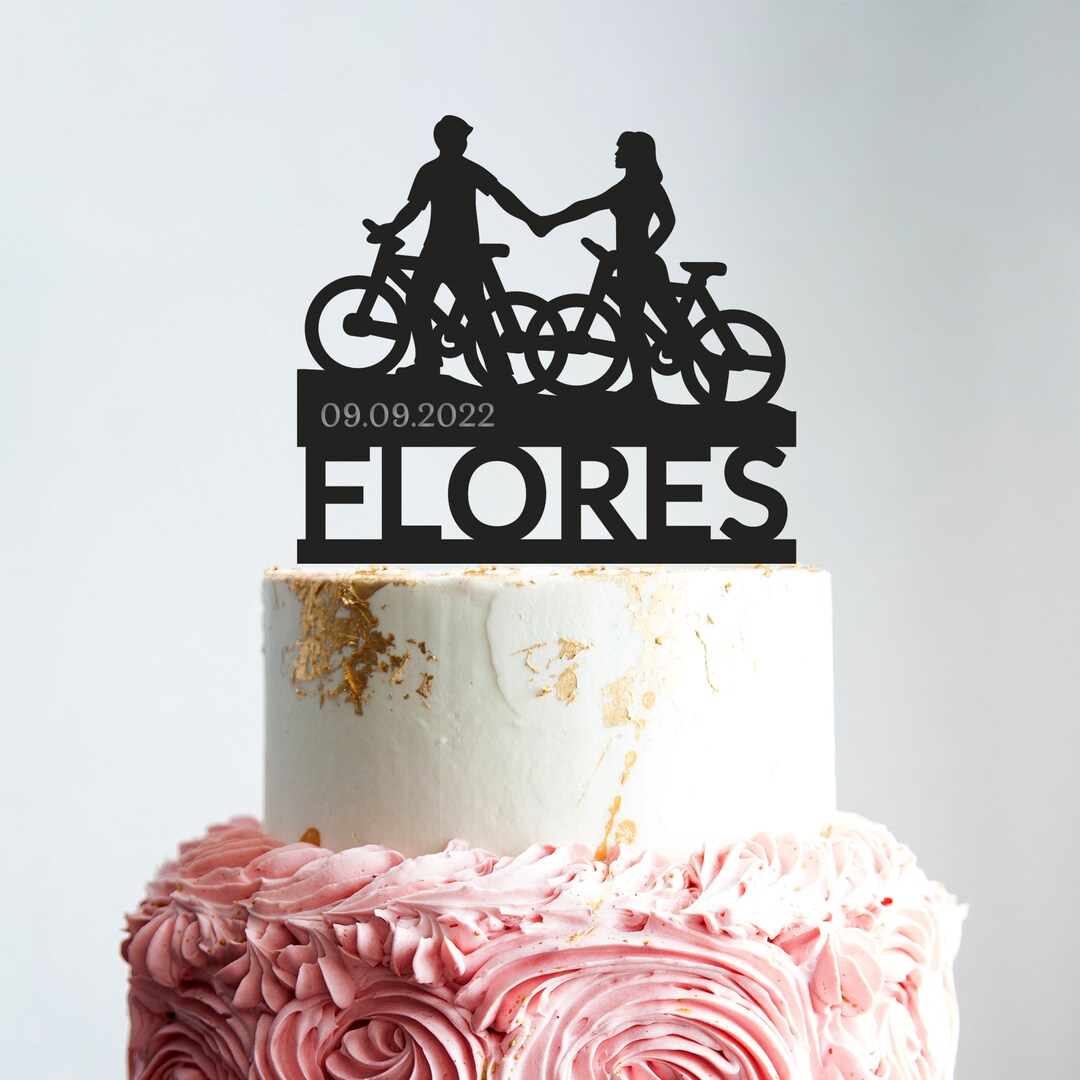 Bicycle Wedding Cake Topper Bride and Groom,bicycle Couple Cake Topper ...