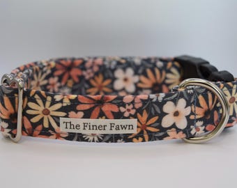 Navy Floral Collar | Adjustable Dog Collar | Handmade Fabric Dog Collar | Buckle | Martingale