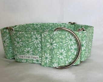 Green Floral Dog Collar | Adjustable Dog Collar | Handmade Fabric Dog Collar | Buckle | Martingale