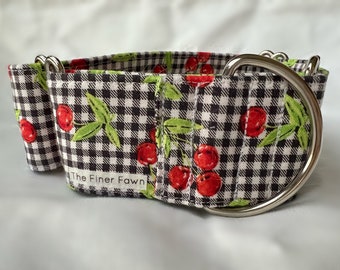 Cherry Gingham Collar | Adjustable Dog Collar | Handmade Fabric Dog Collar | Buckle | Martingale
