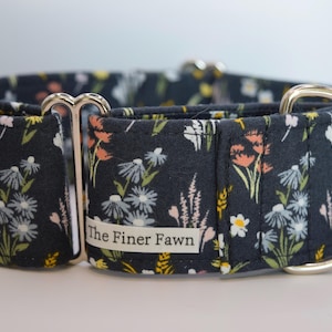 Navy Flower Bouquet Collar | Adjustable Dog Collar | Handmade Fabric Dog Collar | Buckle | Martingale