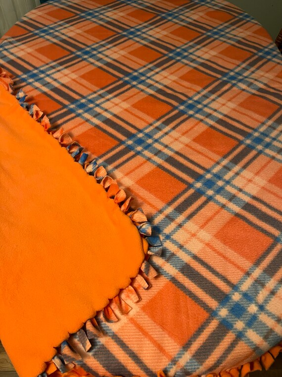 Coral and Blue Plaid XL Handtied Fleece Throw Blanket Etsy