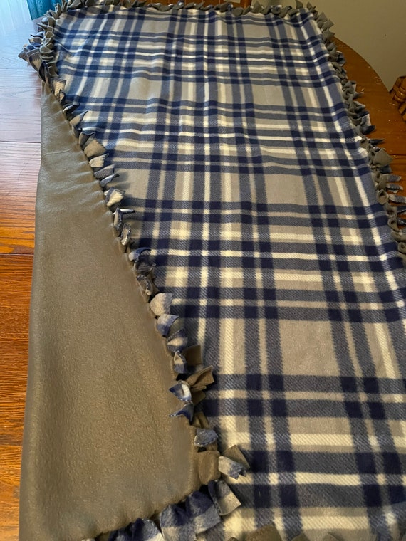 Blue and Gray Plaid XL Handtied Fleece Blanket Etsy UK