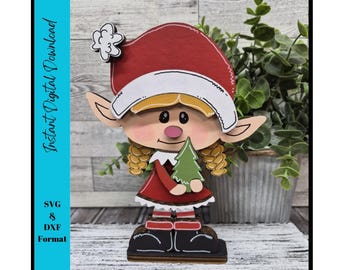 Elf świąteczny SVG | Plik z dziewczynką elfką | Elf Świętego Mikołaja SVG | Plik z dekoracjami świątecznymi DIY | TheDigitalMakery | Pobieranie cyfrowe