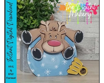 Kerstplankoppas lasergesneden bestand | Rendierornament plankoppas | Kerstdecoratie | Digitale download | Uitgesneden vakantiebestand