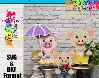 Spring Pigs SVG | Piggy Siblings Laser Cut File | DIY Spring Decor File | TheDigitalMakery | Digital Download