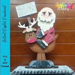 Santa SVG | Christmas Laser Cut File | Reindeer Rides File | Santa Riding a Reindeer Laser Cut File | DIY Christmas Decor File
