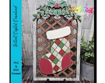 Quilted Stocking Sign SVG | Christmas Stocking Sign File | Farmhouse Christmas Decor File | TheDigitalMakery | Digital Download