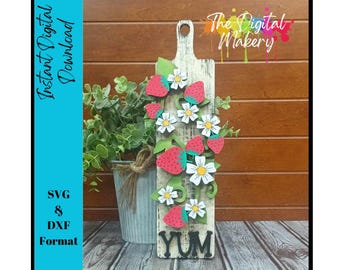 Strawberry Cutting Board SVG | Yum Strawberry Cutting Board File | Farmhouse Strawberry Sign File