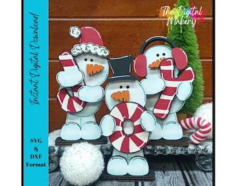 Snowman Sign SVG | Joy Snowmen File | Candy Cane Snowmen File | DIY Christmas Decor File | Digital Download | TheDigitalMakery