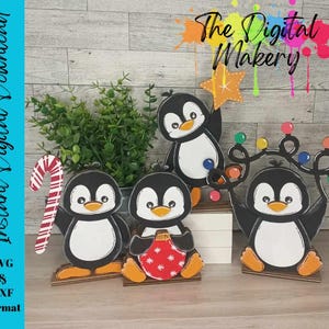 Fichier découpé au laser de pingouins de Noël | Pingouin SVG | Décoration des Fêtes à faire soi-même | Décoration de Noël mignonne | Téléchargement numérique
