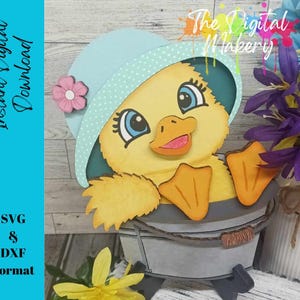 Canard de Pâques dans un seau SVG | Fichier mignon de canard de Pâques | Canard de Pâques de ferme SVG | Lime Glowforge printanière