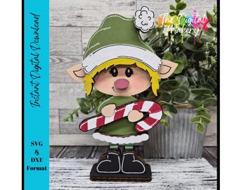 Elf świąteczny SVG | Elf z laską cukrową SVG | Plik z dekoracjami świątecznymi DIY | TheDigitalMakery | Pobieranie cyfrowe