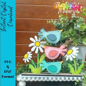 Pássaro fofo de primavera SVG | Arquivo de pássaro de primavera empilhado | Arquivo de decoração de primavera faça você mesmo