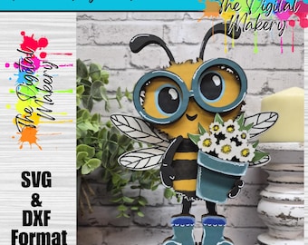 Spring Bee SVG | Flower Pot Bee File | Nerdy Spring Bee SVG | DIY Spring Decor File | TheDigitalMakery | Digital Download