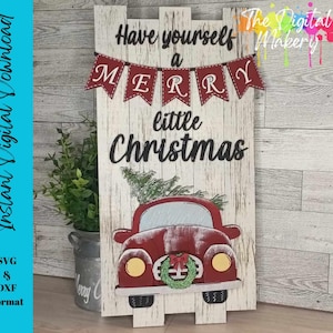 Merry Christmas SVG | Vintage Truck SVG | Christmas Truck Laser Cut File | Farmhouse Christmas Sign File | Digital Download