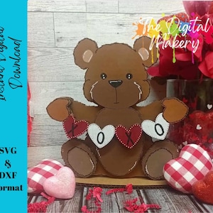 Valentijnsdag beer SVG | XOXO Bear lasergesneden bestand | Happy Valentine's Day laserbestand | DIY Valentijnsdagdecoratie
