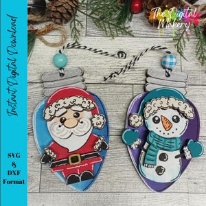 Christmas Light Ornament SVG | Santa Ornament File | Snowman Ornament File | DIY Christmas Decor | Christmas Tree Ornament SVG