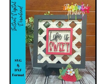 Strawberry Sign SVG | Life Is Sweet Strawberry Sign File | Strawberry Decor File