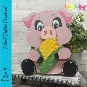 Cute Piggy SVG | Piggy With Corn Cob File | Cute Farmhouse Pig SVG | DIY Pig Decor File