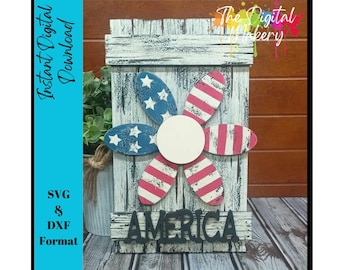 4th of July SVG | America Sign File | Patriotic Flower SVG | Farmhouse Patriotic Decor File