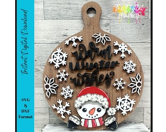 Christmas Sign SVG | Warm Winter Wishes Cutting Board Sign File | Christmas Cutting Board SVG | DIY Christmas Decor File
