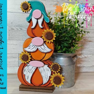 Gnome Pumpkin Stack Laser Cut File | Pumpkin Gnomes | Fall Gnome Decor | Fall Pumpkins | Gnomes and Sunflowers | Digital Download