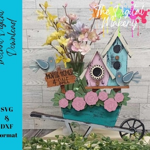 Pastel lente vogelhuisje wagen SVG | Stacaravans 4 Sale Ontwerp Vogelhuisje | Wagenbestand met lentebloemen