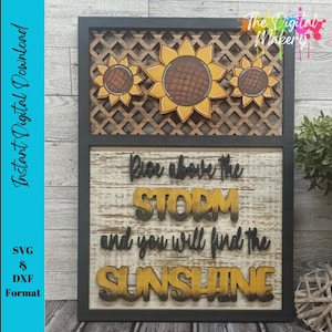 Placa inspiradora de girassol SVG | Arquivo de decoração de girassol | Arquivo de girassol Rise Above the Storm