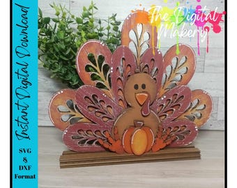 Fall Turkey Laser Cut File | Decorative Turkey Decor | Fall Laser File | Thanksgiving Centerpiece | Digital Download