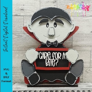 Archivo SVG de Halloween / Archivo de Drácula para el cuidador / Cuidado con un mordisco / Archivo SVG de Drácula para el cuidador de estantes / Decoración de Halloween DIY