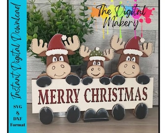 Christmas Laser Cut File | Merry Christmas Moose SVG | Moose SVG | DIY Wood Decor File | Digital Download