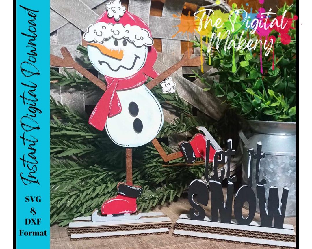 Let It Snow Ice Skating Snowman SVG File | Winter Laser Cut File ...