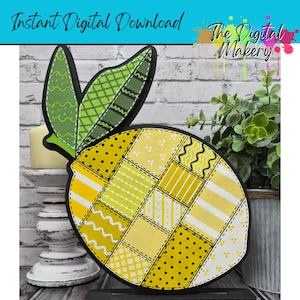 Patchwork citronskylt SVG | Sommardekor laserskuren fil (digital nedladdning)