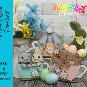 Tasse à thé lapins SVG | Fichier mignon de lapins de Pâques | Fichier de décoration de printemps bricolage | Ferme Pâques SVG