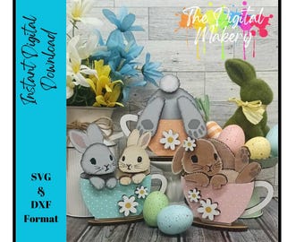 Teacup Bunnies SVG | Cute Easter Bunnies File | DIY Spring Decor File | Farmhouse Easter SVG