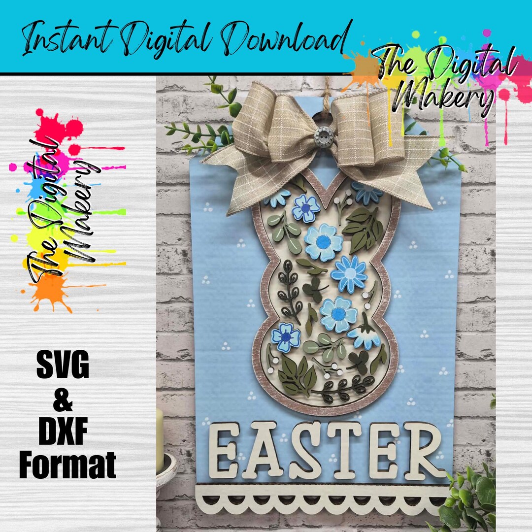Easter Door Hanger SVG | Easter Bunny Sign File | Floral Bunny Sign SVG ...