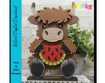 Highland Cow SVG | Watermelon Highland Cow File | Summer Highland Cow File | DIY Summer Decor File