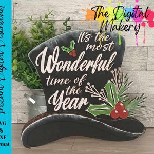 Lasergesneden kersthoed met hoge hoed | Winter hoge hoed SVG | Hoge kerstmuts | Kerst-SVG | Digitale download