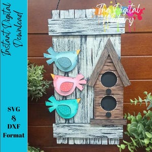 Signe mignon d'oiseau de ferme SVG | Fichier pour enseigne murale nichoir rustique | Panneau oiseau printanier DIY